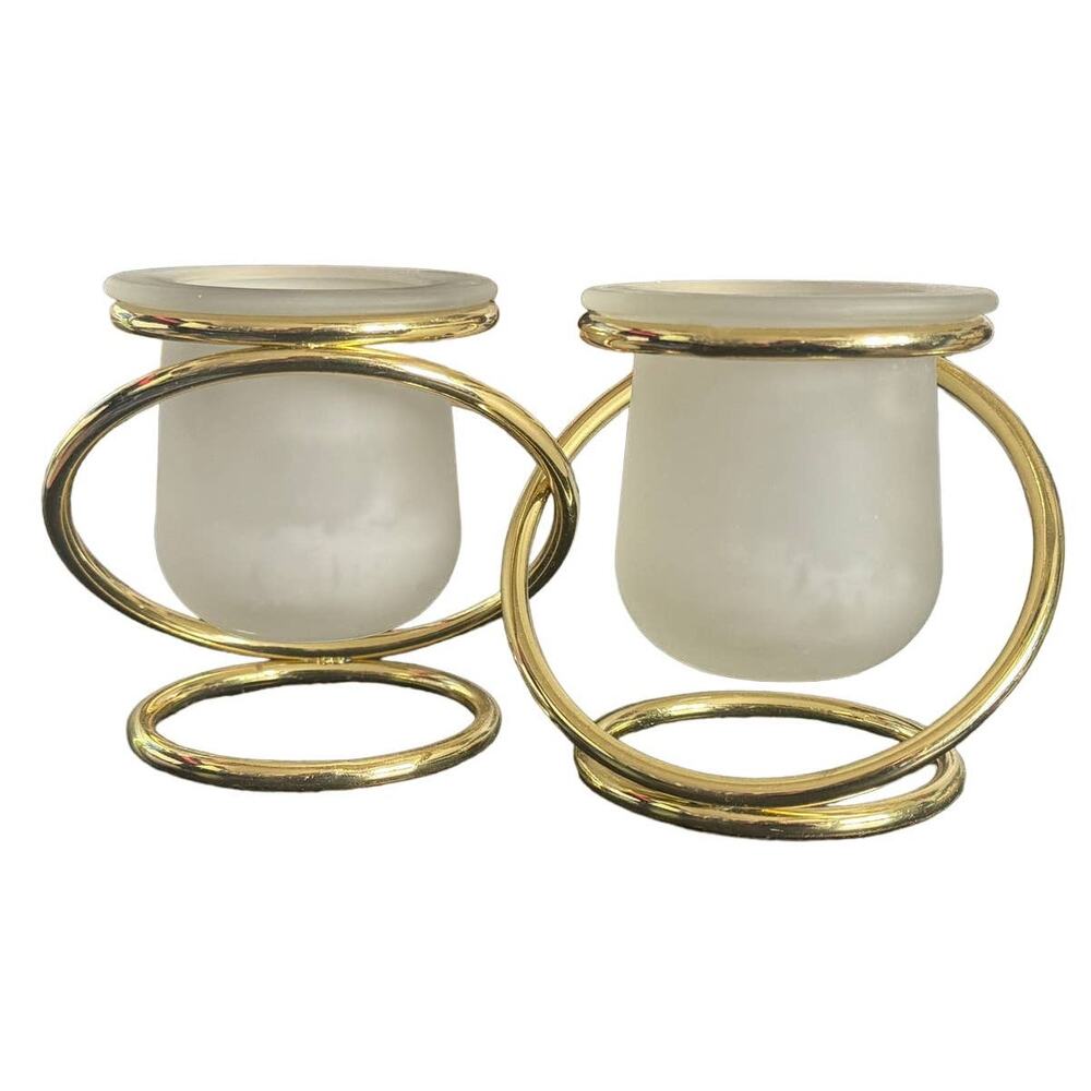 PartyLite Brass Gold Gemini Interlocking Rings Candle Holder Tealights Votives